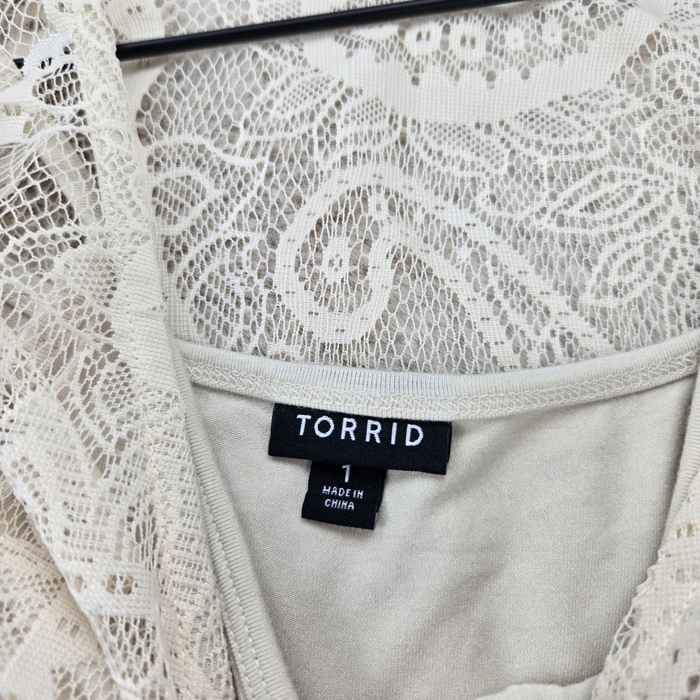 Torrid Mini Lace Button-Front Shirt Dress Birch Plus Size 1 - Picture 6 of 8